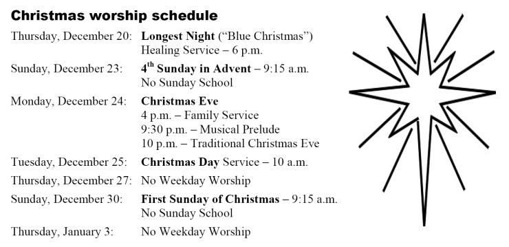 Christmas Schedule 2012